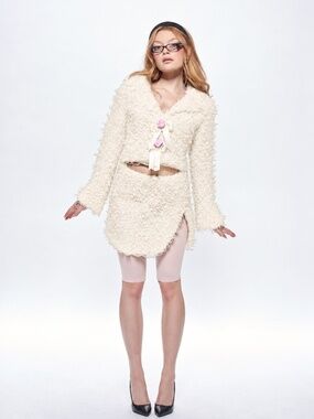 Serpenti Bouclé Fitted Blazer and Miniskirt Set Creme